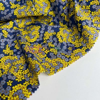 Коттон-Поплин Мелкмй цветок голубой желтый