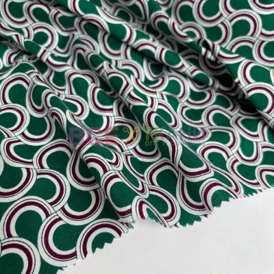 Коттон-Поплин Зеленый Бордовые кольца